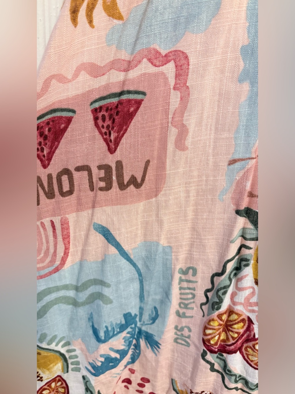Anthropologie Paper Heart Tropical Fruit Peach Blue Maxi Dress Linen Blend NWT M - Picture 6 of 6